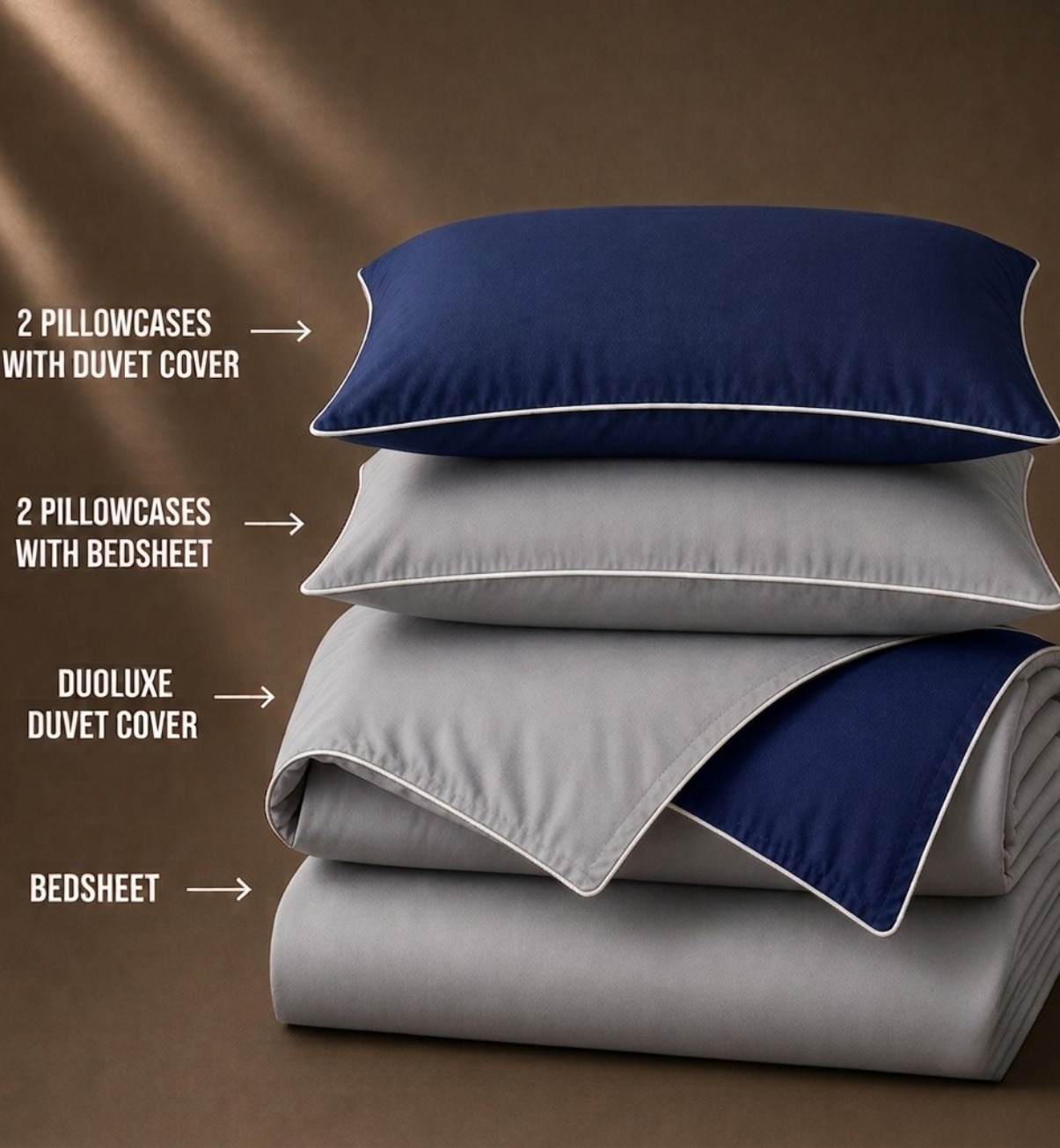 600 TC Pure Cotton Collection Duoluxe - Silver Sapphire | Bedsheet with Pillowcases