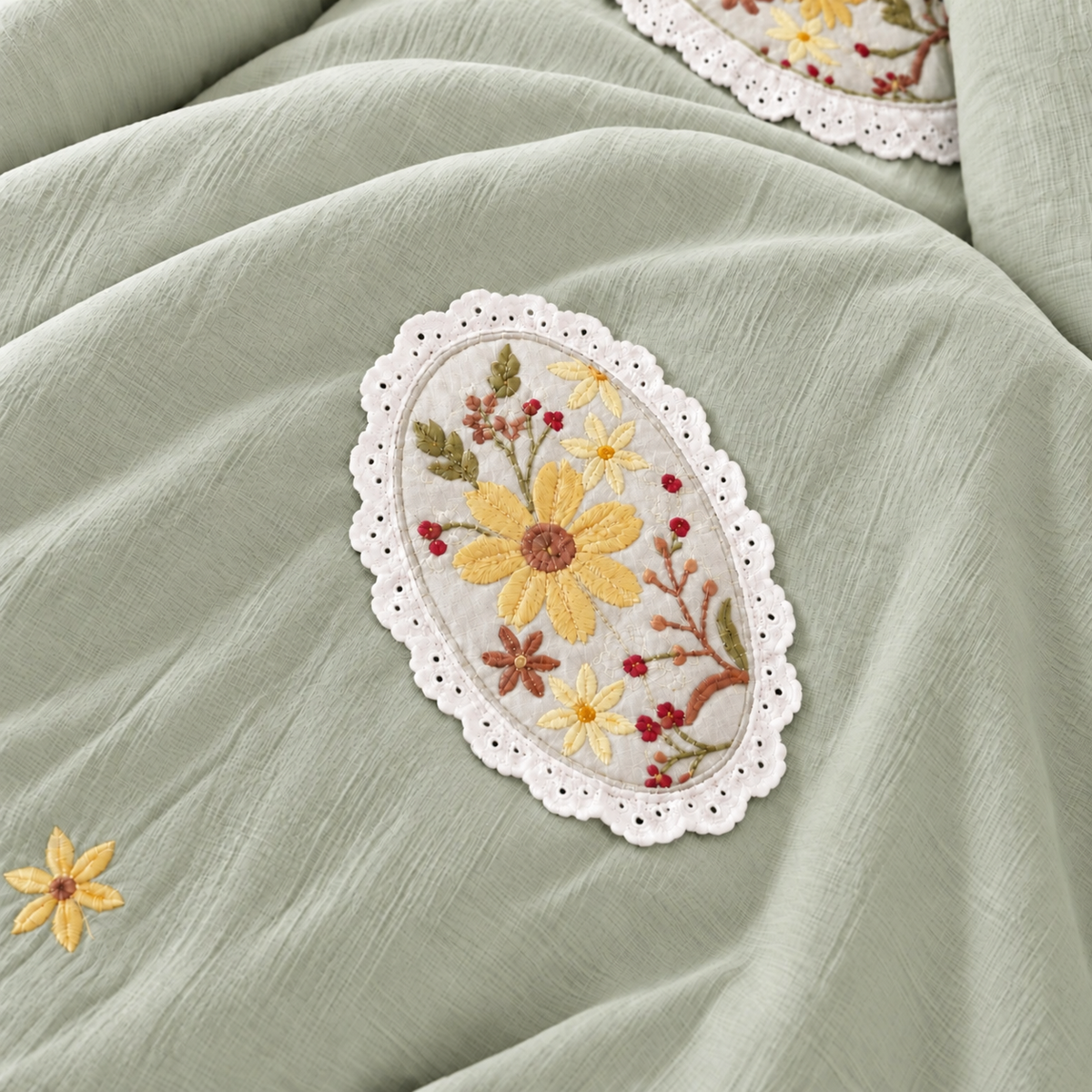Premium Bedspread Collection - Whispering Flora 6-pieces - Sage Green
