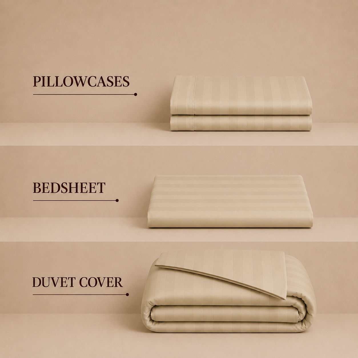 550 TC Stripes Collection - Cappuccino | Duvet Cover with Pillowcases
