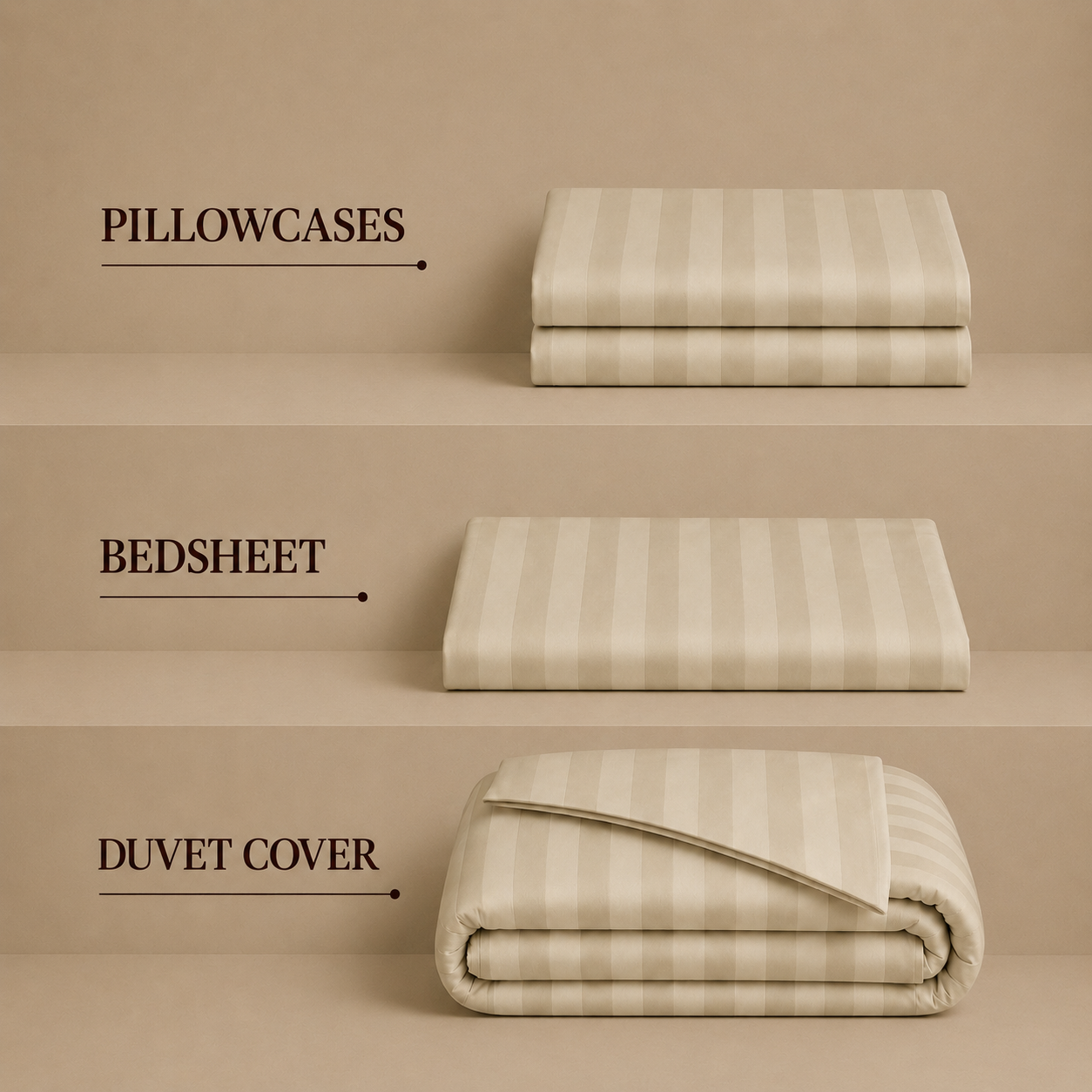 550 TC Stripes Collection - Cappuccino | Bedsheet with Pillowcases