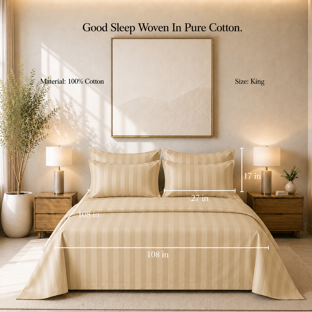 550 TC Stripes Collection - Cappuccino | Duvet Cover with Pillowcases