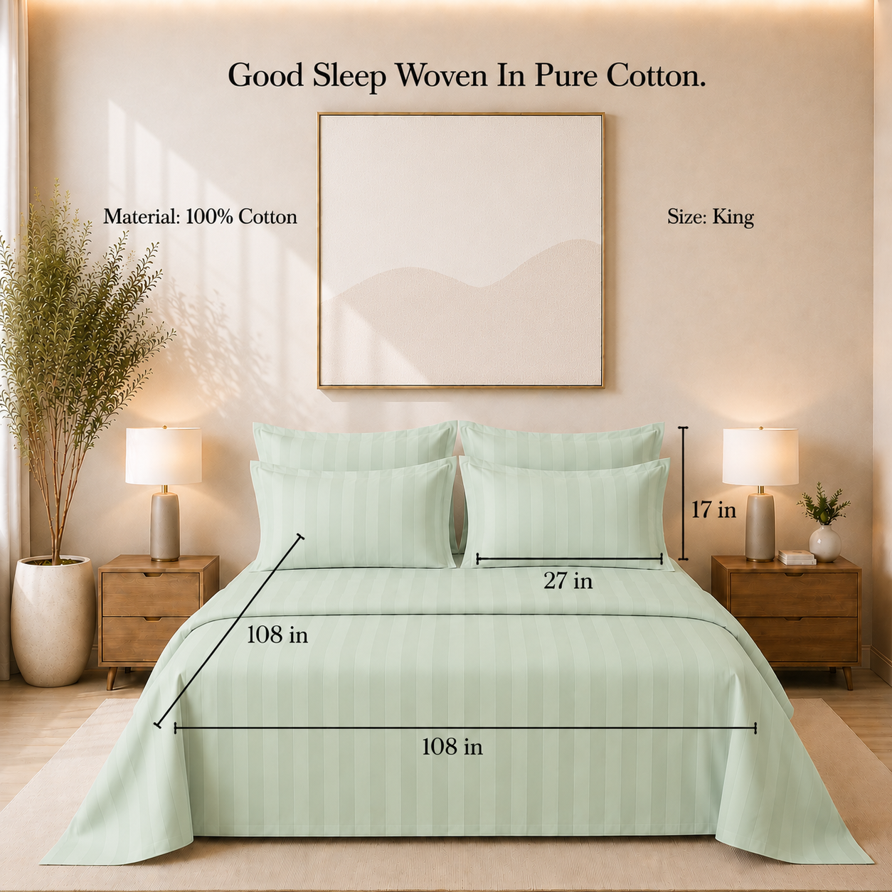 550 TC Stripes Collection - Sage Serenity | Duvet Cover with Pillowcases