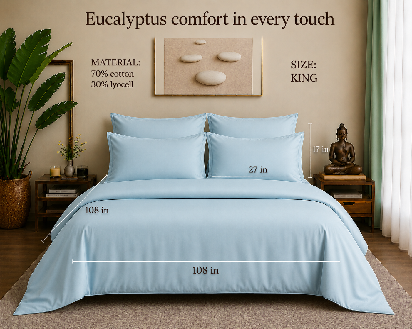 Eucalyptus Collection - Pastel Teal | Bedsheet with Pillowcases