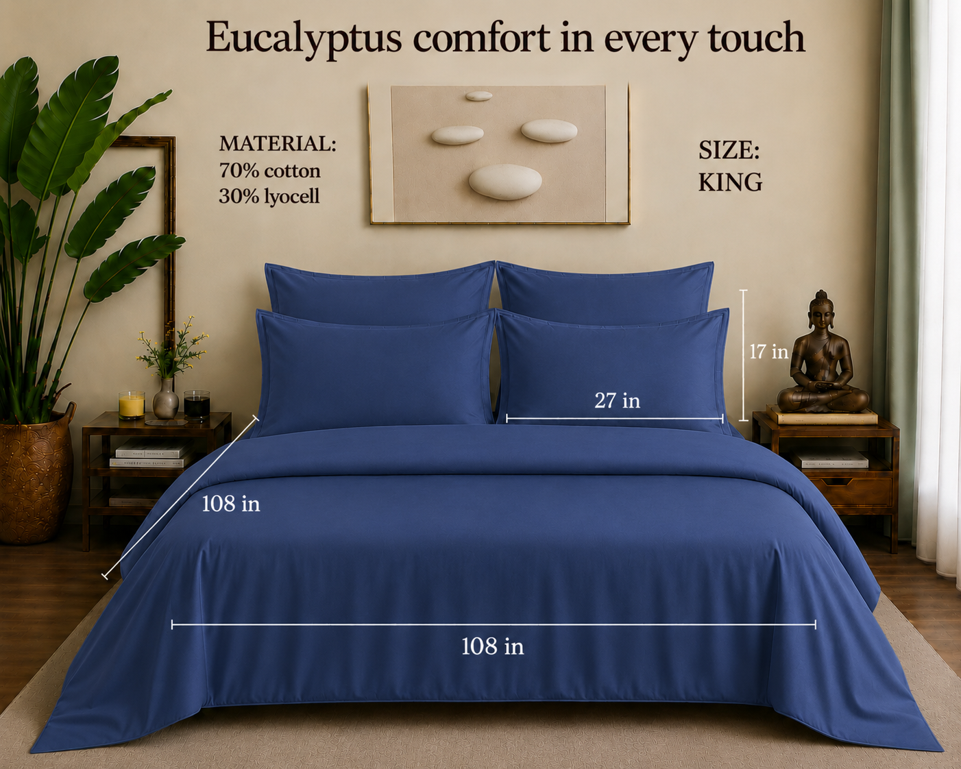 Eucalyptus Collection - Twilight Blue | Bedsheet with Pillowcases