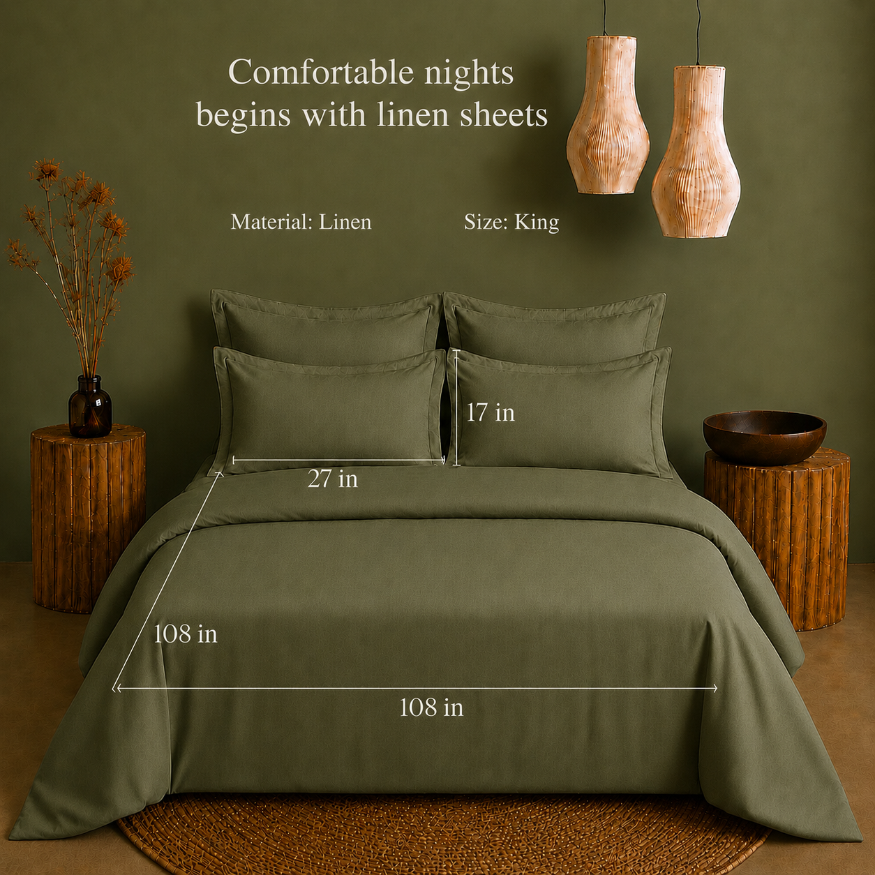 Linen Collection - Forest Green | Bedsheet with Pillowcases