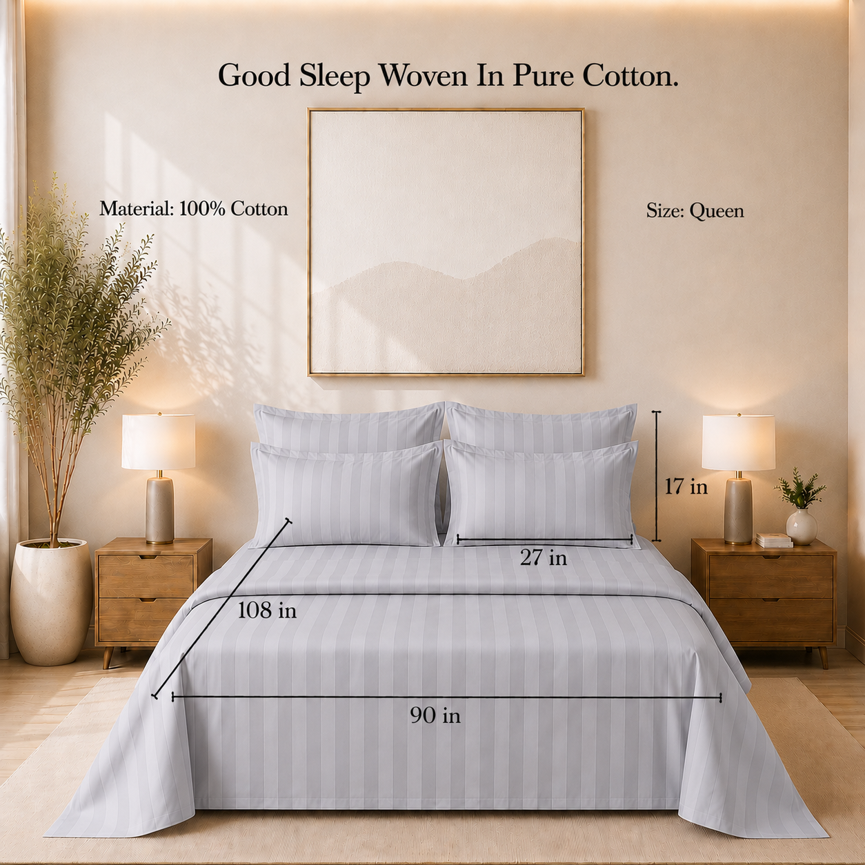 550 TC Stripes Collection - Silver Mist | Duvet Cover with Pillowcases