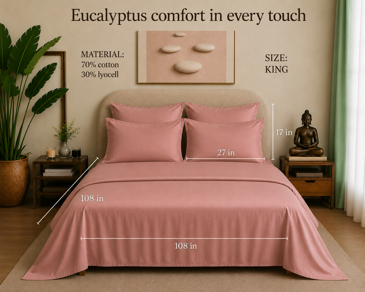 Eucalyptus Collection - Peach Blossom | Bedsheet with Pillowcases