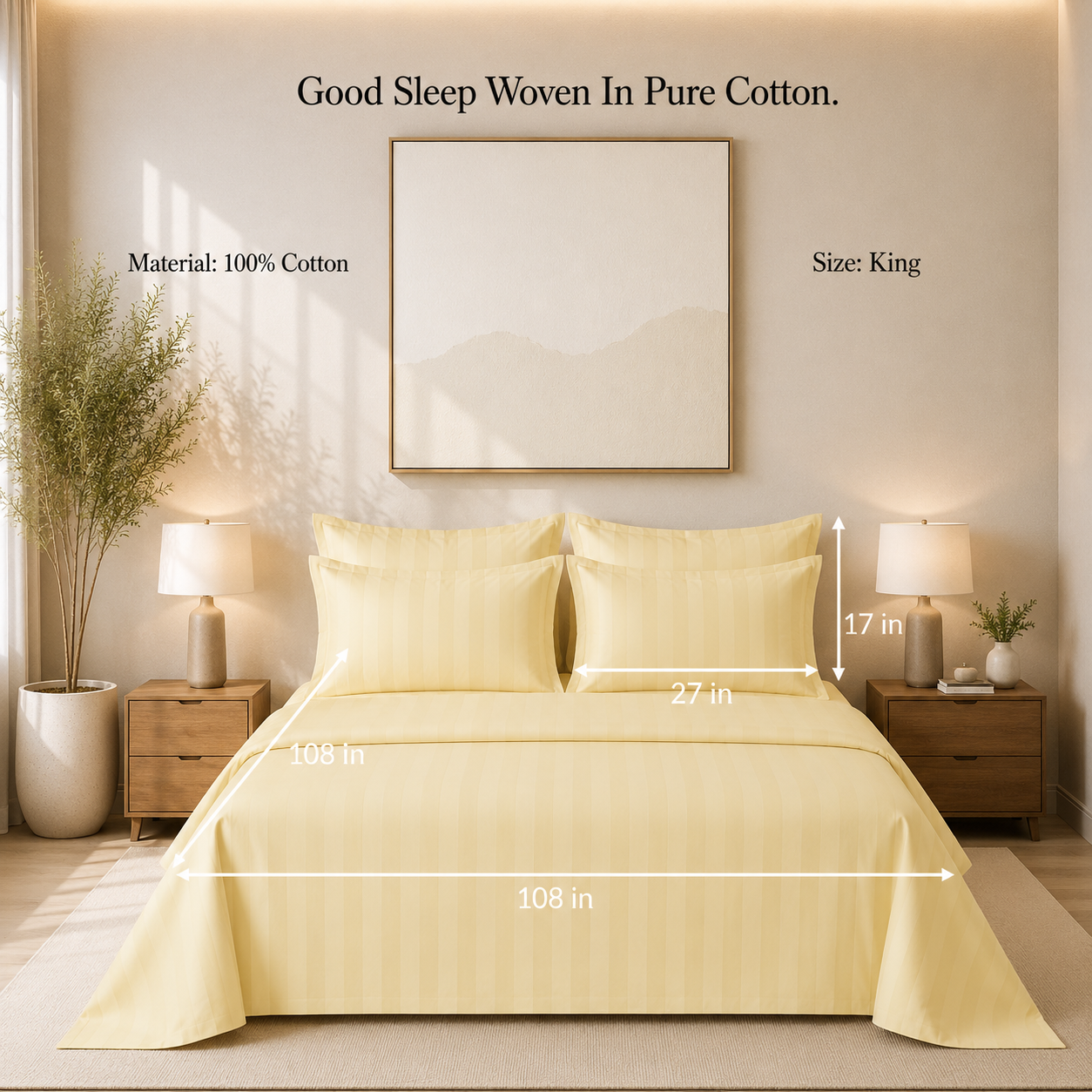 550 TC Stripes Collection - Lemon Whisper | Bedsheet with Pillowcases