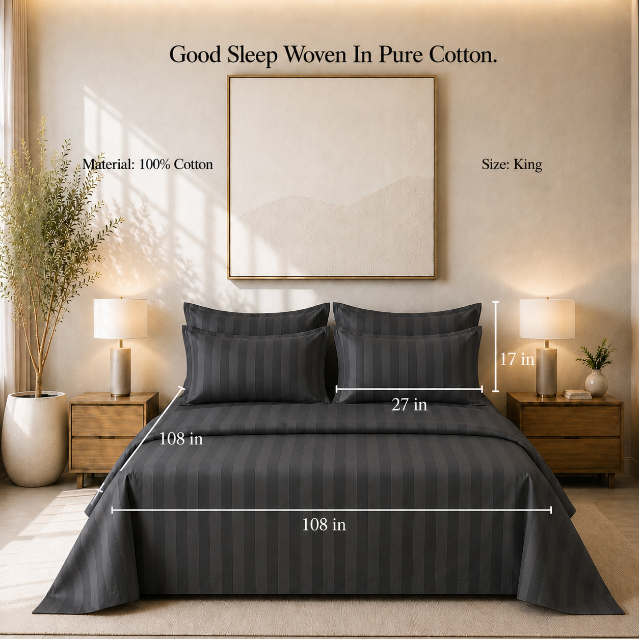 550 TC Stripes Collection - Dark grey | Bedsheet with Pillowcases