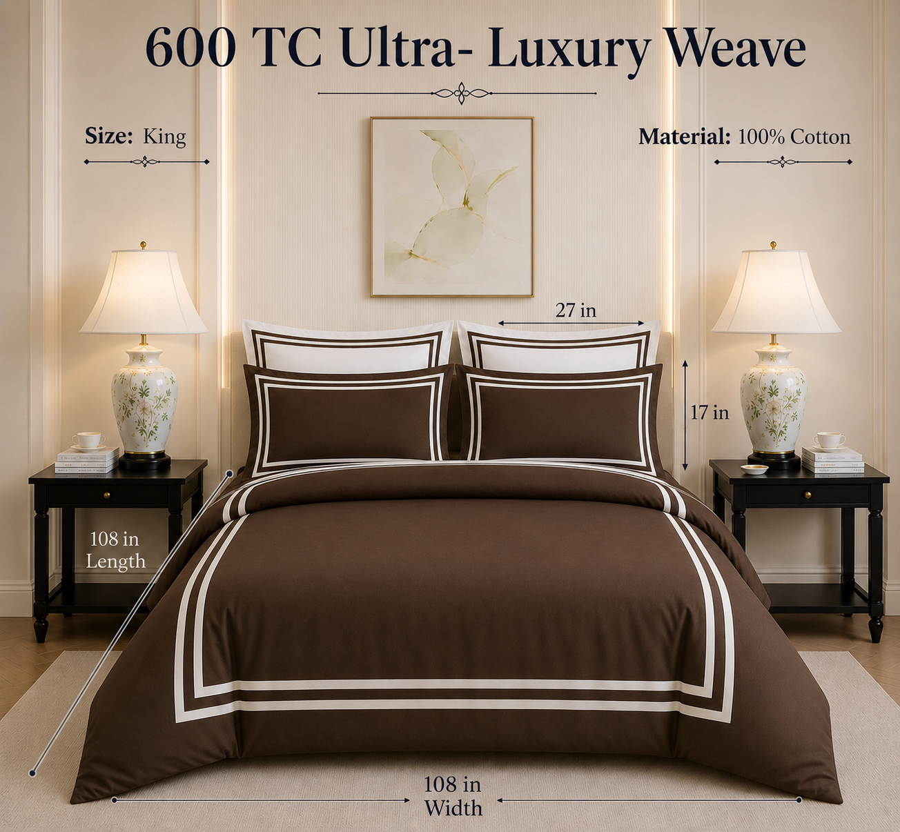 600 TC Pure Cotton Collection - Deep Mocha | Bedsheet with Pillowcases