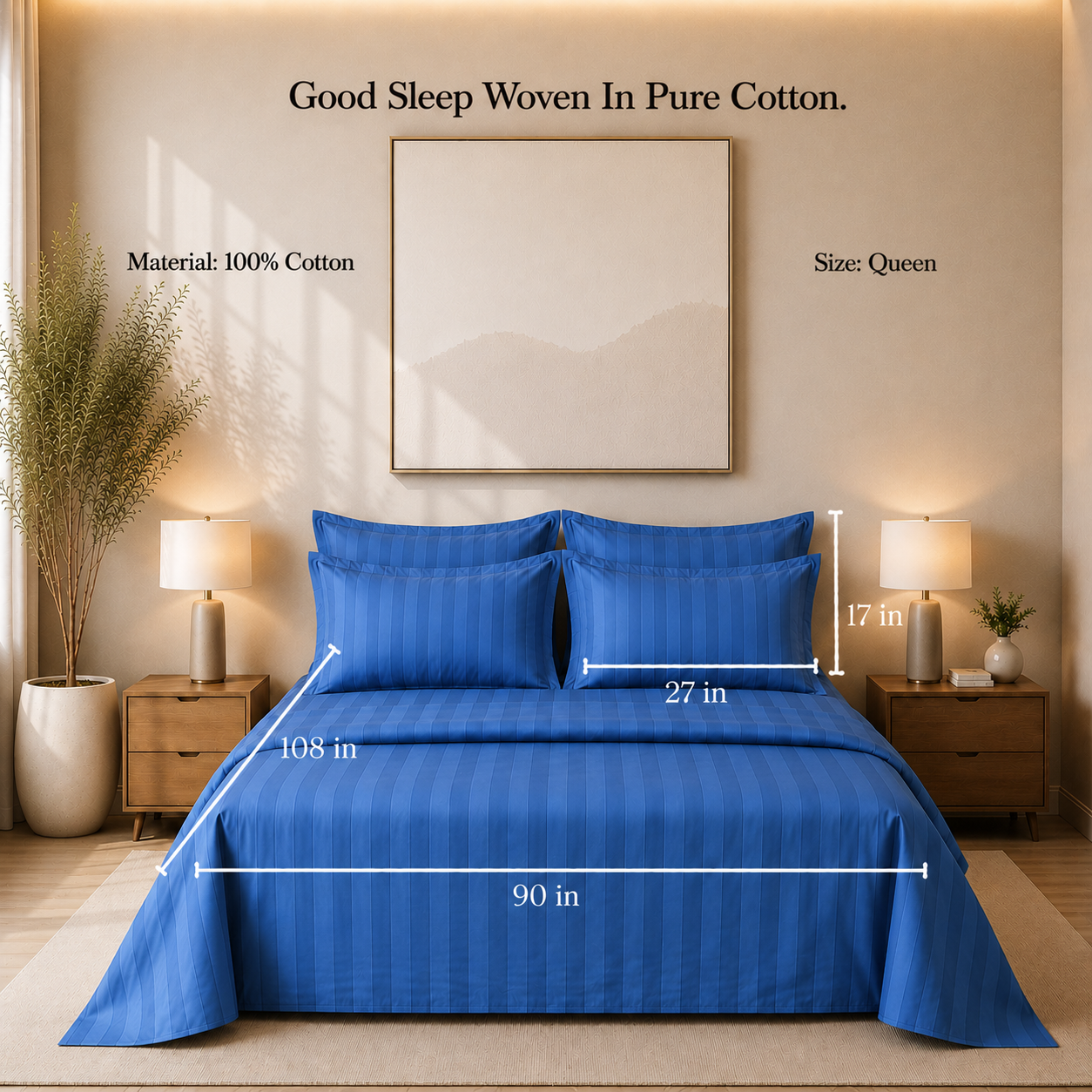 550 TC Stripes Collection - Midnight Navy | Duvet Cover with Pillowcases