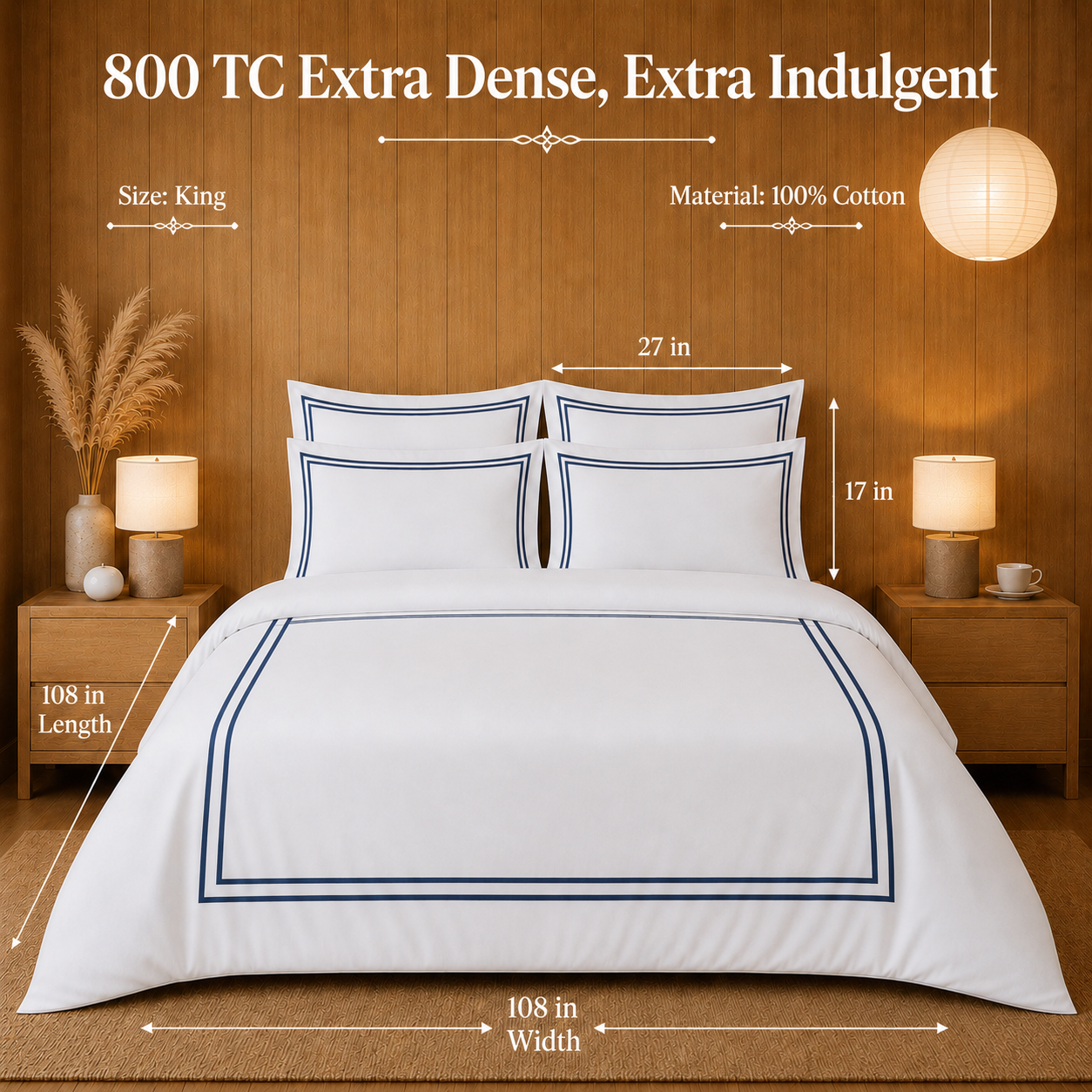 800 TC Pure Cotton Collection -Merrowing - Blue Crest | Bedsheet with Pillowcases