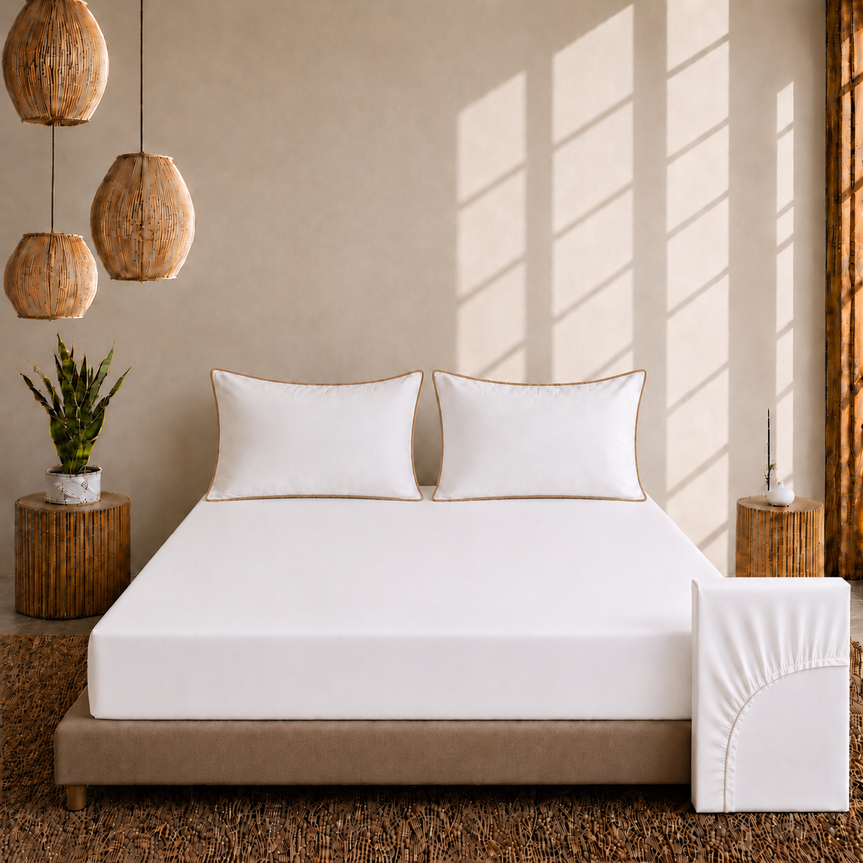 Egyptian Collection - Pure Piping - Zen Staple Taupe | Bedsheet with Pillowcases