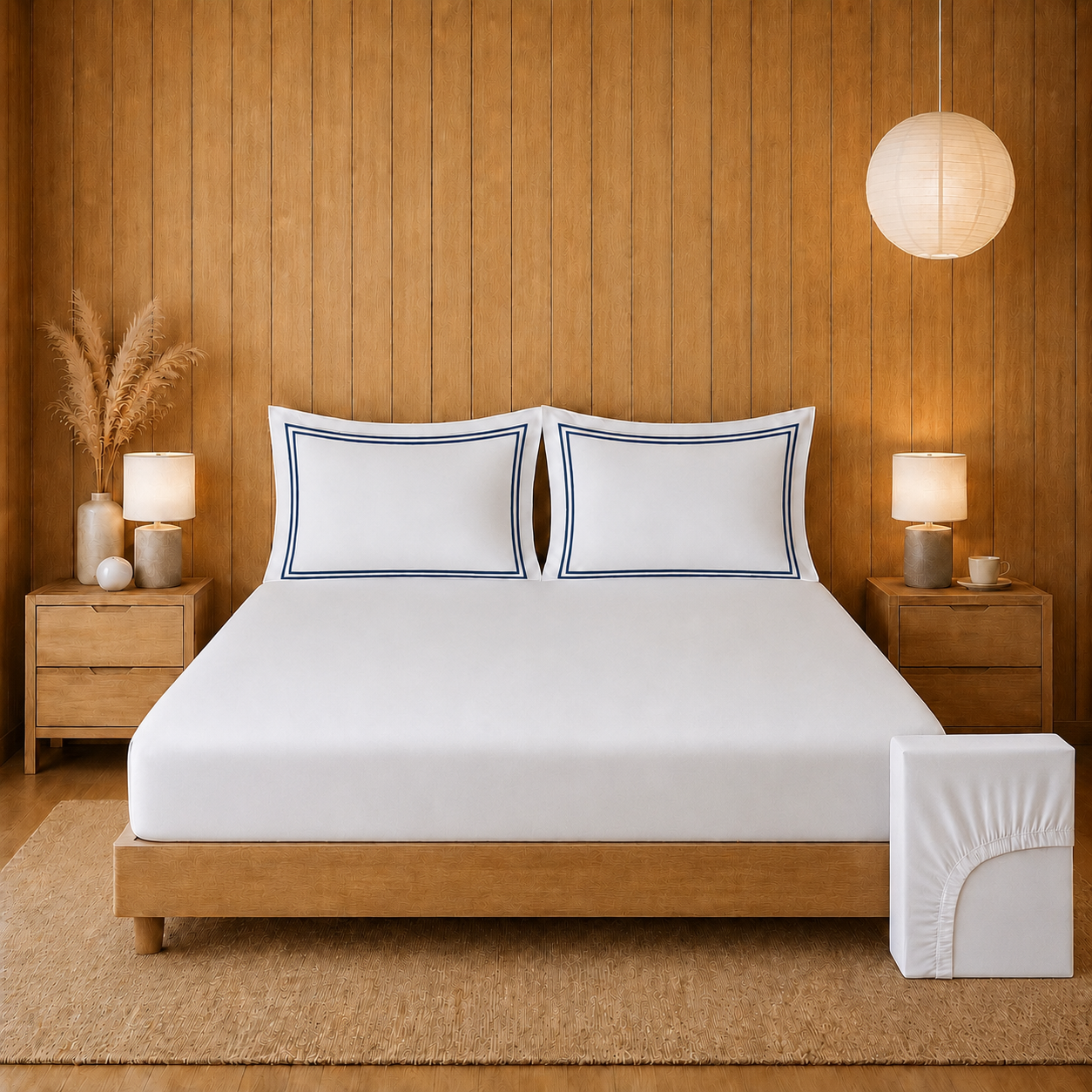 800 TC Pure Cotton Collection -Merrowing - Blue Crest | Bedsheet with Pillowcases