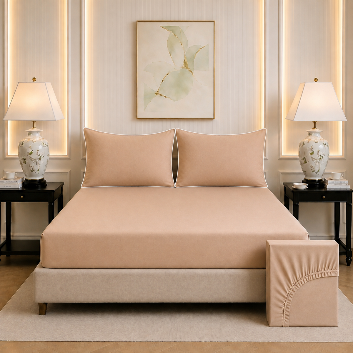 600 TC Pure Cotton Collection Duoluxe - Peach Cloud | Bedsheet with Pillowcases