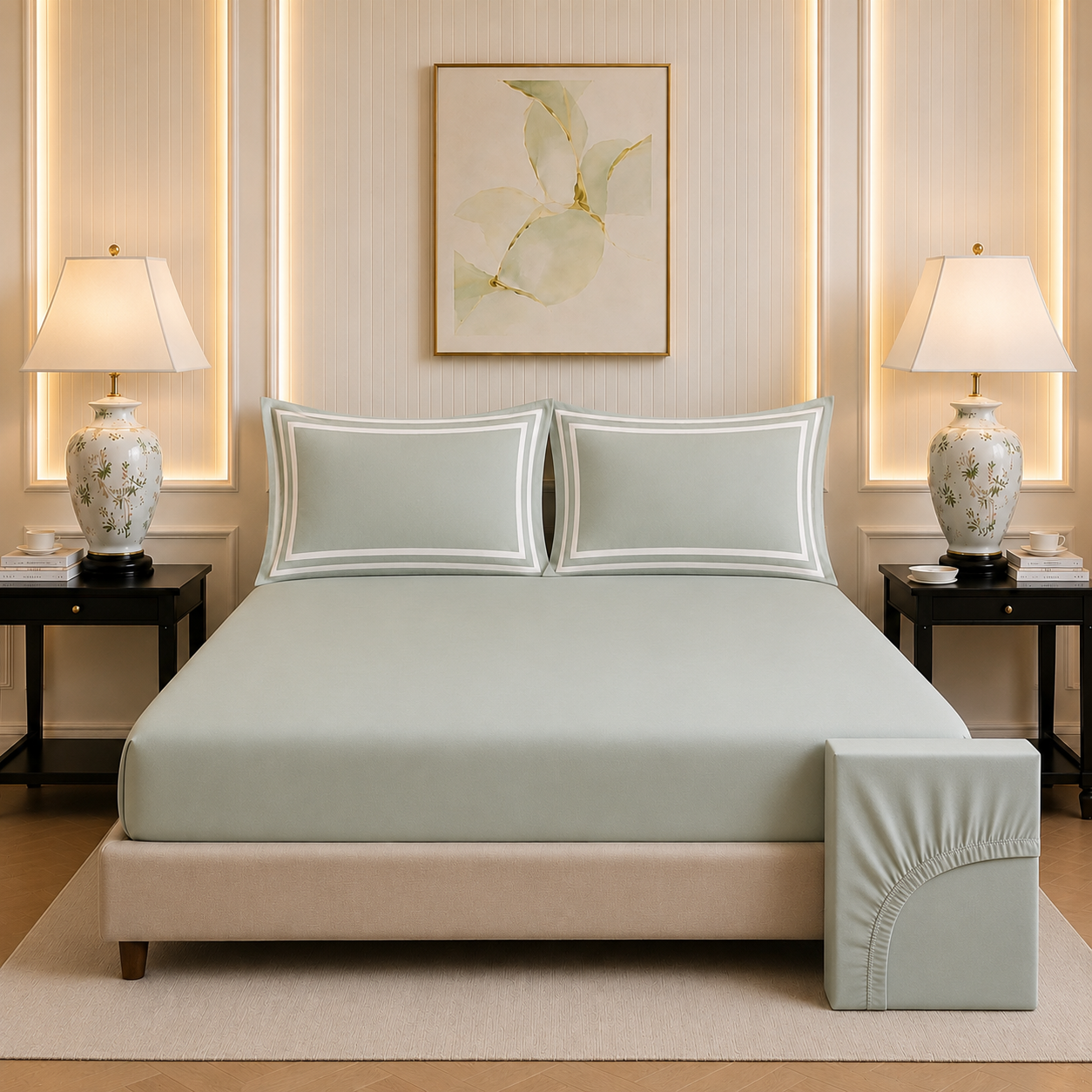 600 TC Pure Cotton Collection - Sage Whisper | Bedsheet with Pillowcases