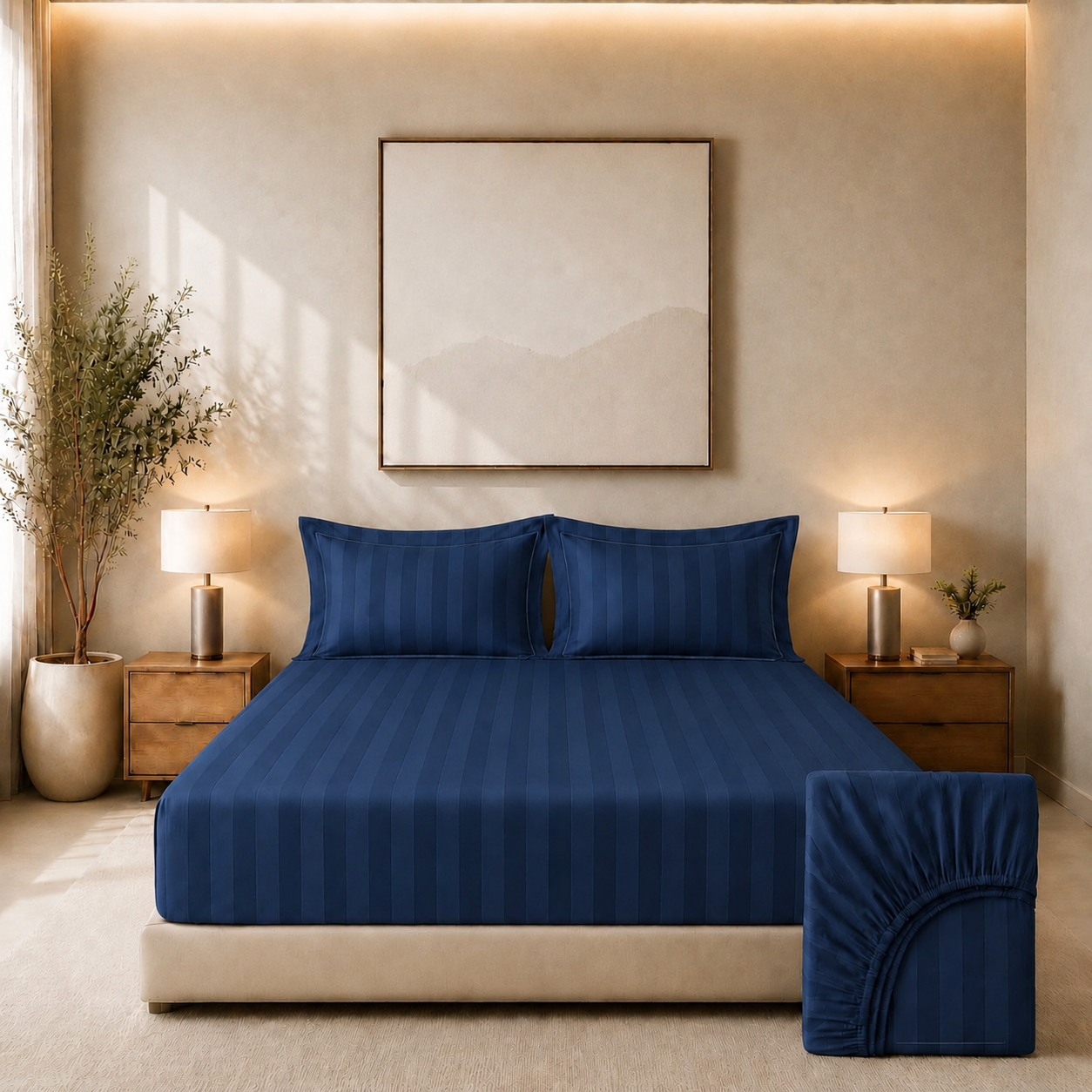 550 TC Stripes Collection- Blue Lagoon | Bedsheet with Pillowcases