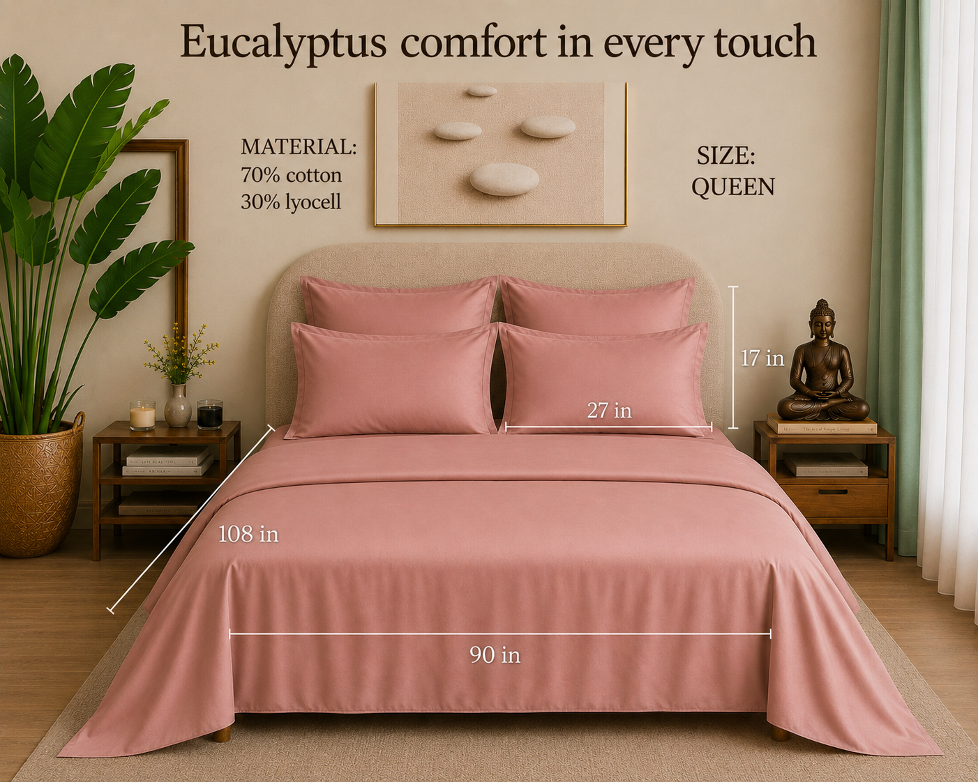 Eucalyptus Collection - Peach Blossom | Bedsheet with Pillowcases