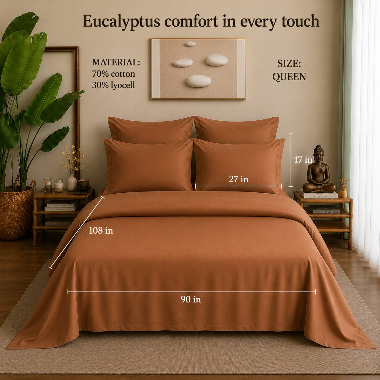 Eucalyptus Collection - Caramel Dusk | Bedsheet with Pillowcases