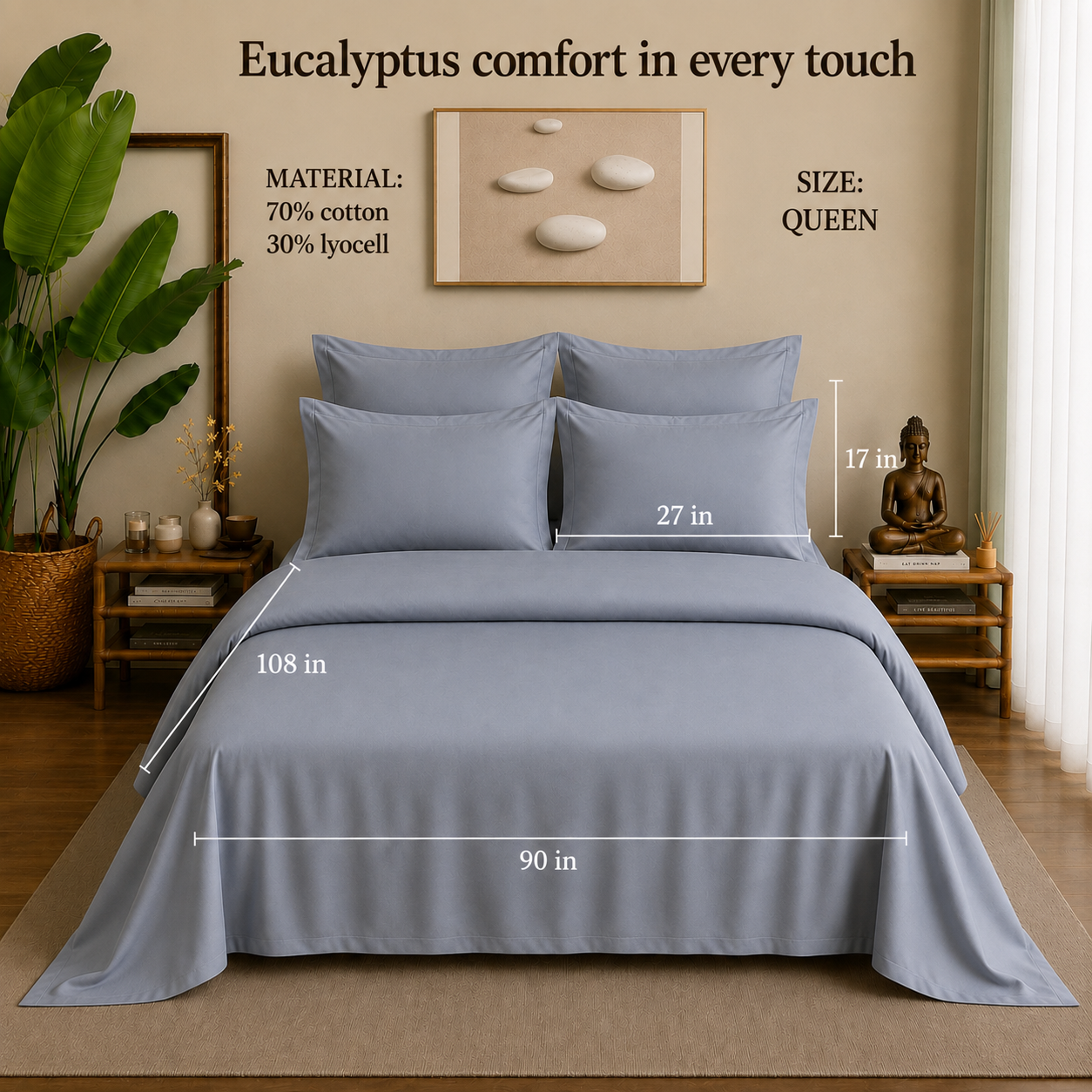 Eucalyptus Collection - Slate Blue | Bedsheet with Pillowcases