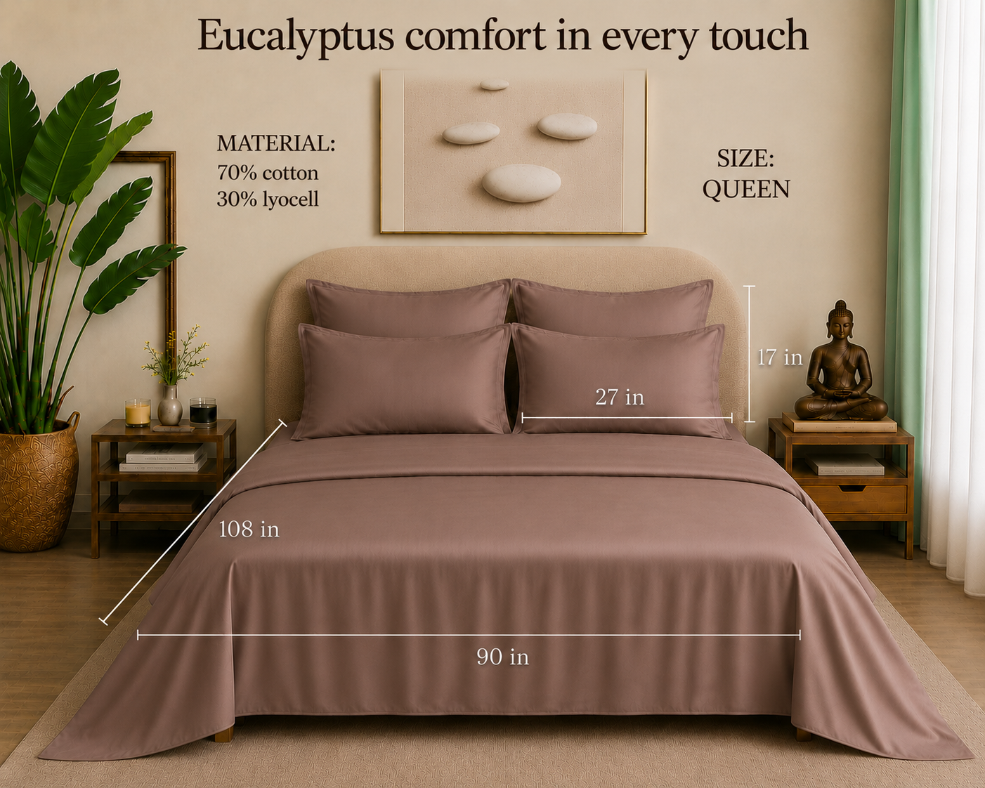 Eucalyptus Collection - Mushroom | Bedsheet with Pillowcases