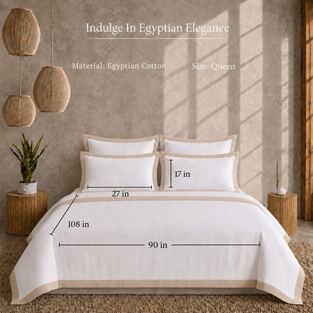 Egyptian Cotton - Border - Zen Classic Beige | Bedsheet with Pillowcases