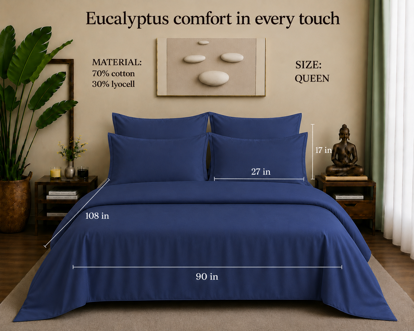 Eucalyptus Collection - Twilight Blue | Bedsheet with Pillowcases