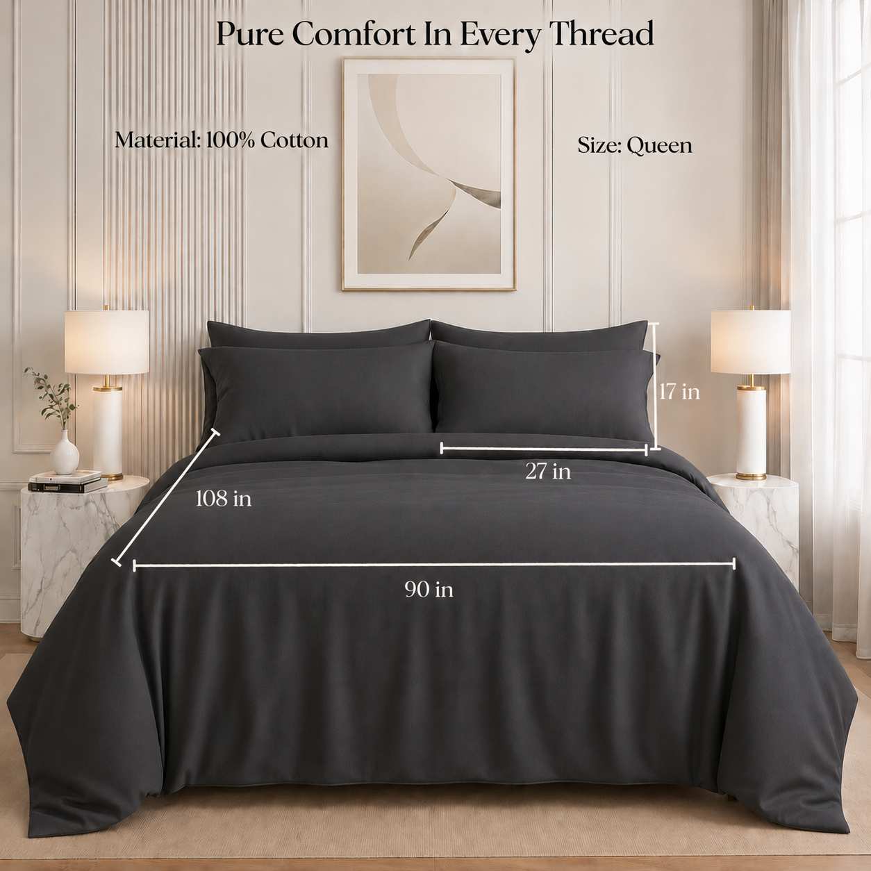 Nirvana Collection - Feather Grey | Bedsheet with Pillowcases