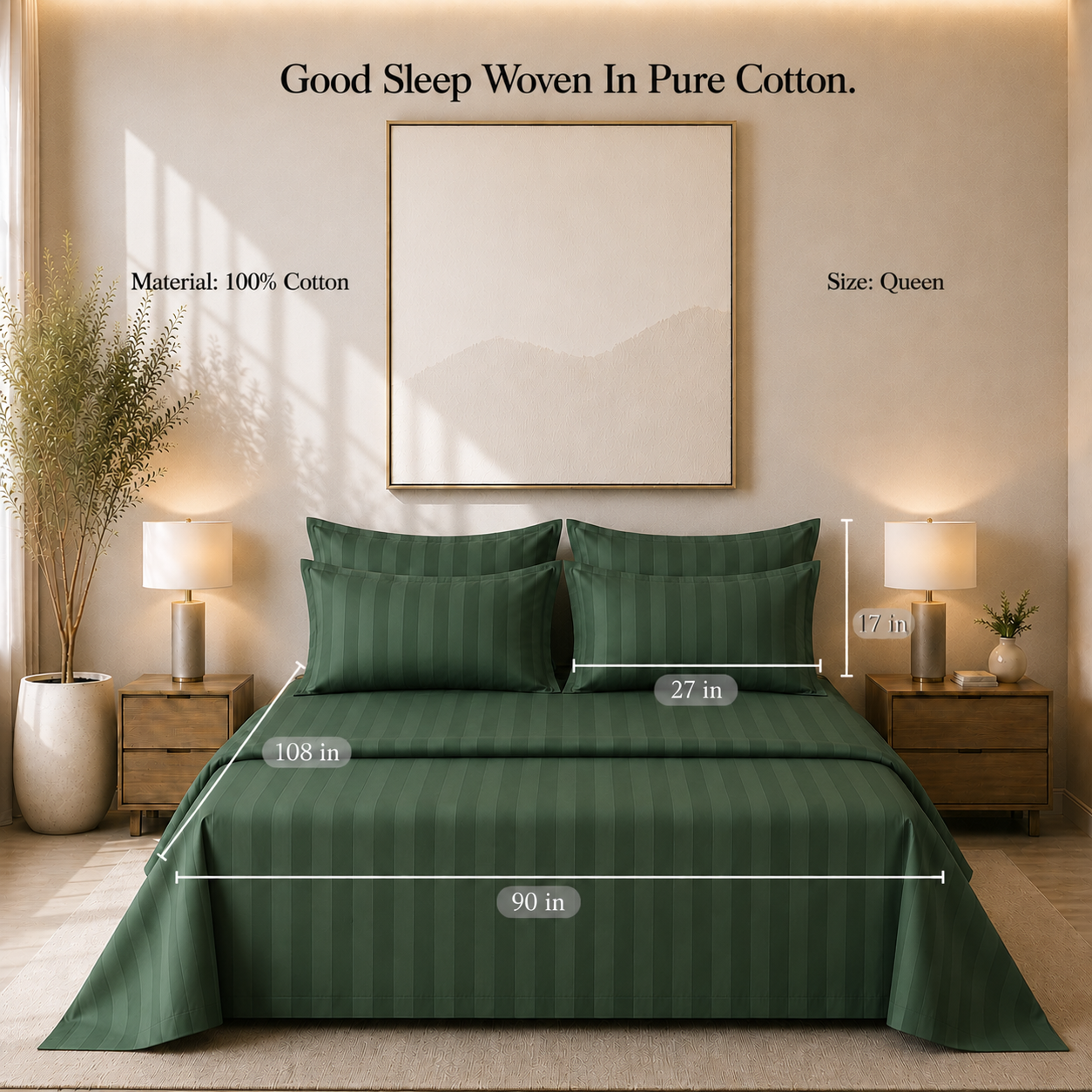 550 TC Stripes Collection - Emerald Green | Bedsheet with Pillowcases