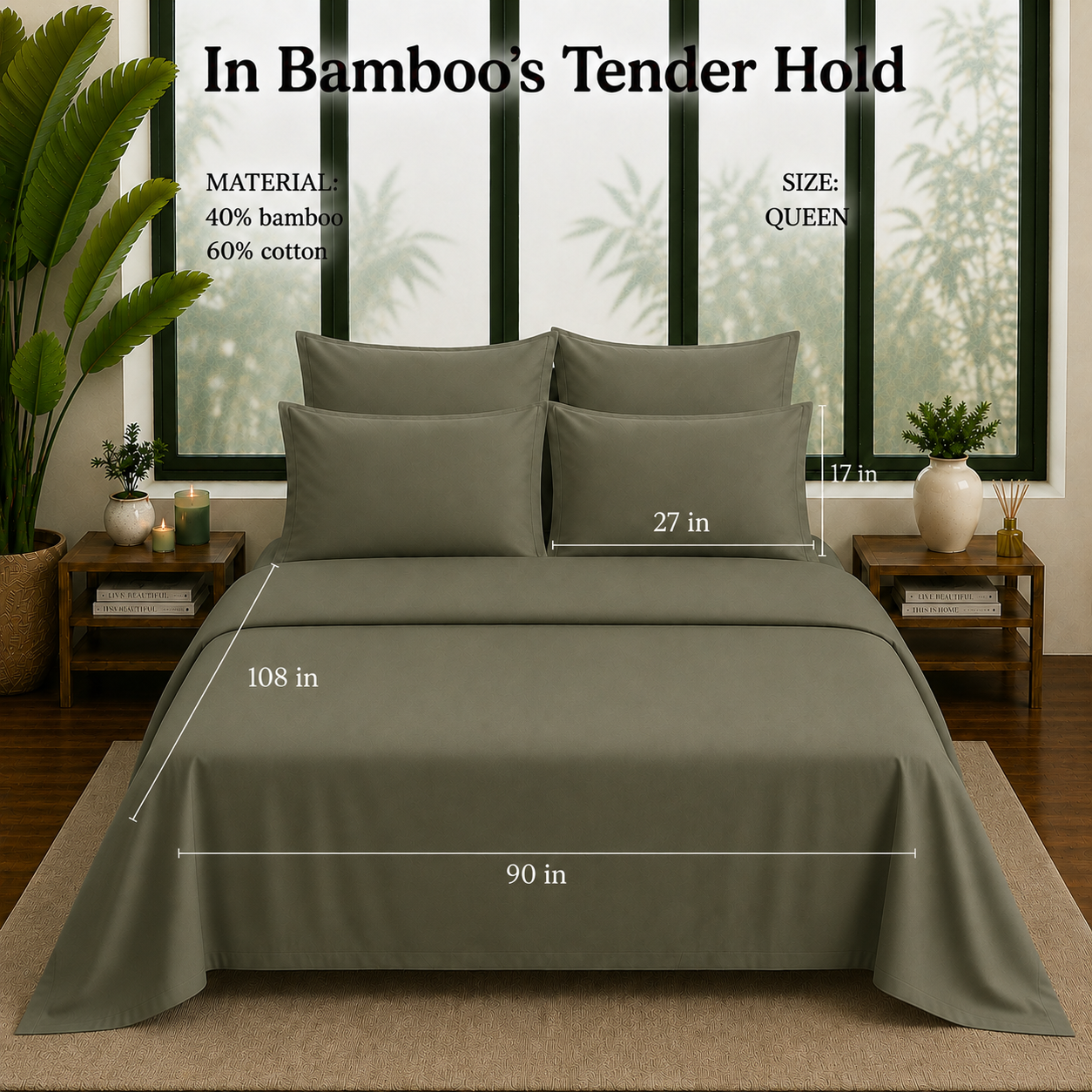Bamboo Collection - Hazel Green | Bedsheet with Pillowcases