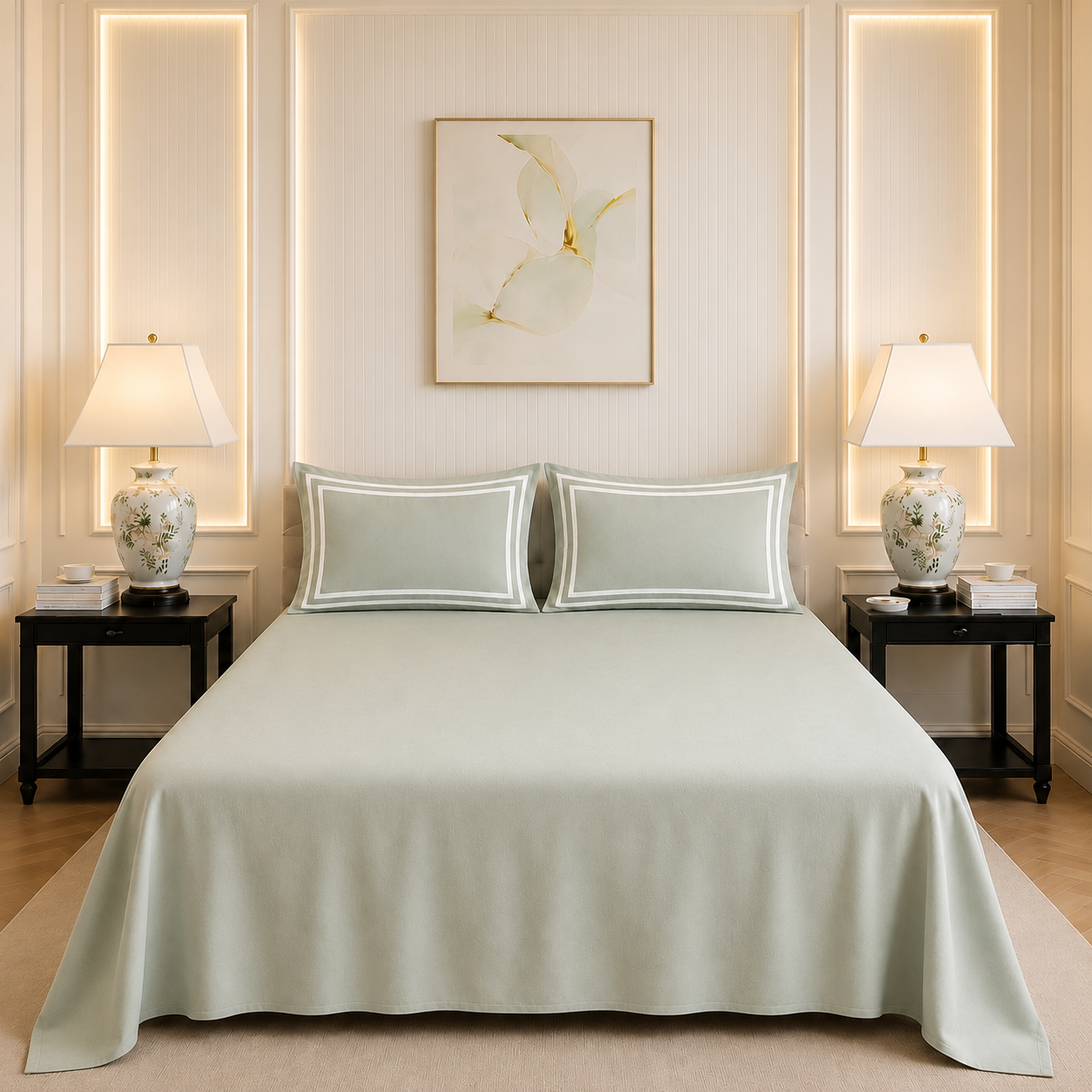 600 TC Pure Cotton Collection - Sage Whisper | Bedsheet with Pillowcases