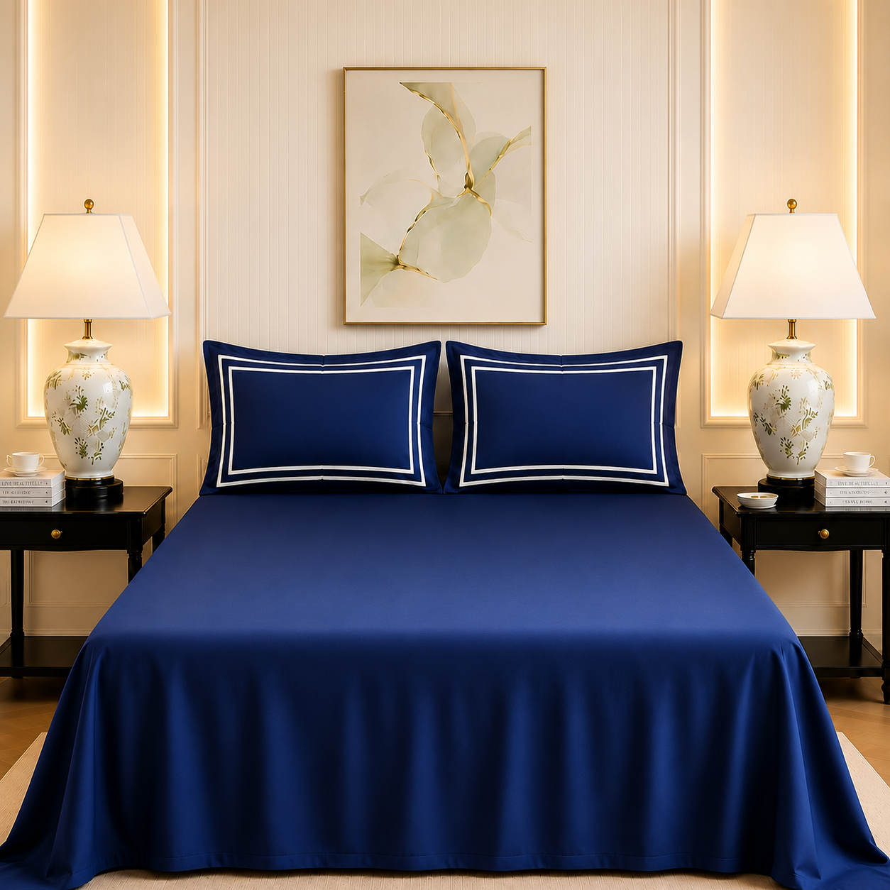 600 TC Pure Cotton Collection - True Navy | Bedsheet with Pillowcases