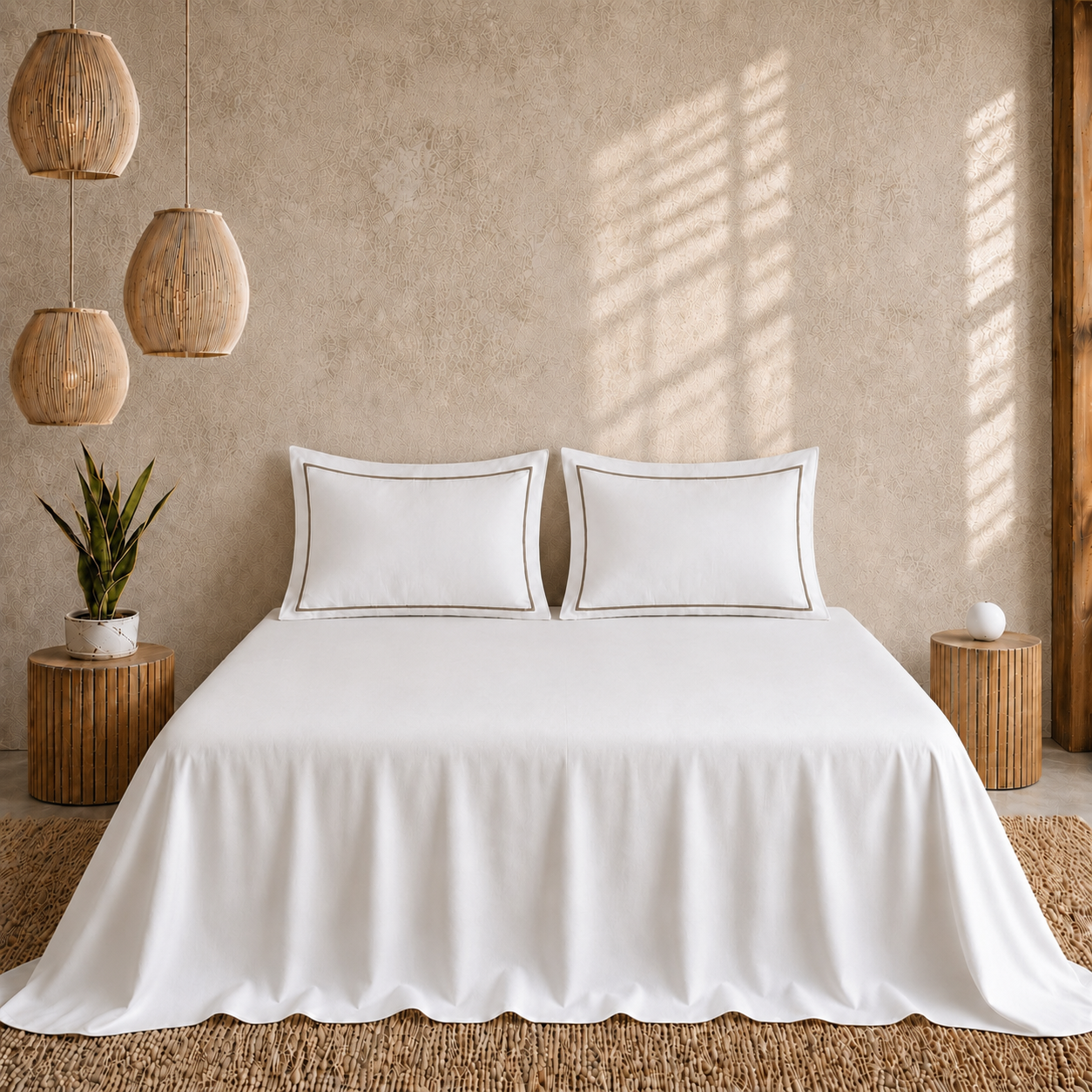 Egyptian Collection - Flat Piping - Zen’s Fine Taupe | Bedsheet with Pillowcases