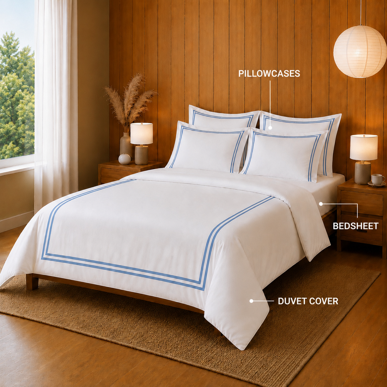 800 TC Pure Cotton Collection -Merrowing - Azure Whisper | Duvet Cover with Pillowcases
