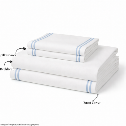 800 TC Pure Cotton Collection -Merrowing - Azure Whisper | Bedsheet with Pillowcases