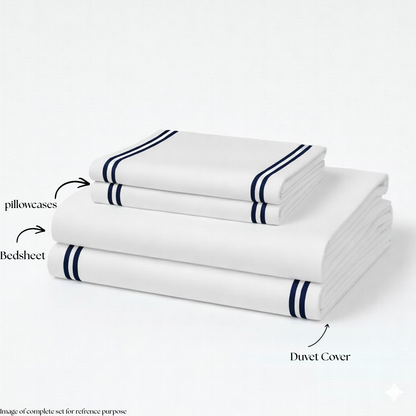 800 TC Pure Cotton Collection -Merrowing - Blue Crest | Bedsheet with Pillowcases