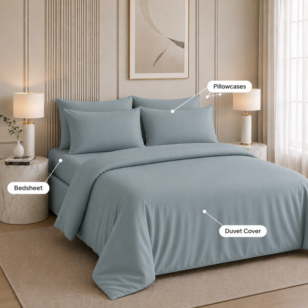Nirvana Collection - Steel Blue | Bedsheet with Pillowcases
