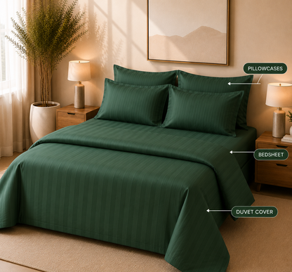 550 TC Stripes Collection - Emerald Green | Bedsheet with Pillowcases