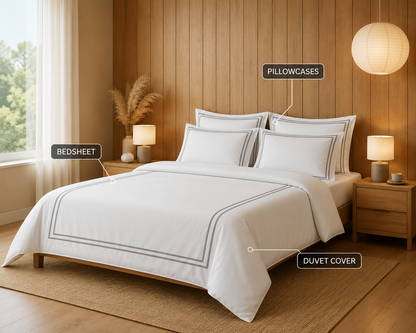 800 TC Pure Cotton Collection -Merrowing - Silver Stone | Duvet Cover with Pillowcases