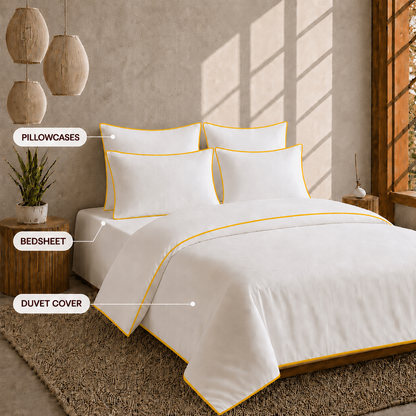 Egyptian Collection - Pure Piping - Zen Staple Yellow | Bedsheet & Duvet Cover with Pillowcases