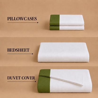 Egyptian Cotton - Border - Zen Classic Olive Green | Duvet Cover with Pillowcases