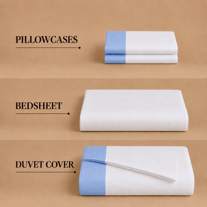 Egyptian Cotton - Border - Zen Classic Blue | Bedsheet & Duvet Cover with Pillowcases