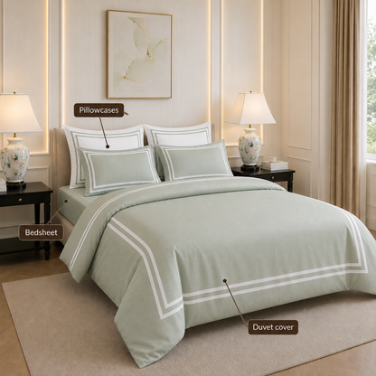 600 TC Pure Cotton Collection - Sage Whisper | Duvet Cover with Pillowcases