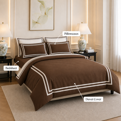600 TC Pure Cotton Collection - Deep Mocha | Duvet Cover with Pillowcases