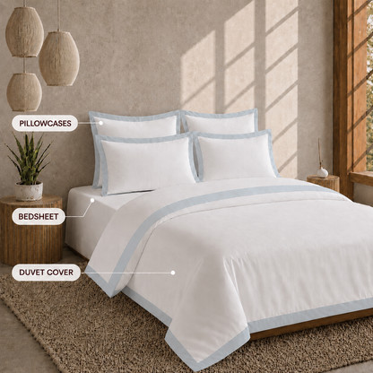 Egyptian Cotton - Border - Zen Classic Blue | Bedsheet & Duvet Cover with Pillowcases