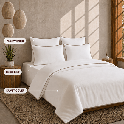Egyptian Collection - Pure Piping -  Zen Staple Taupe | Bedsheet & Duvet Cover with Pillowcases