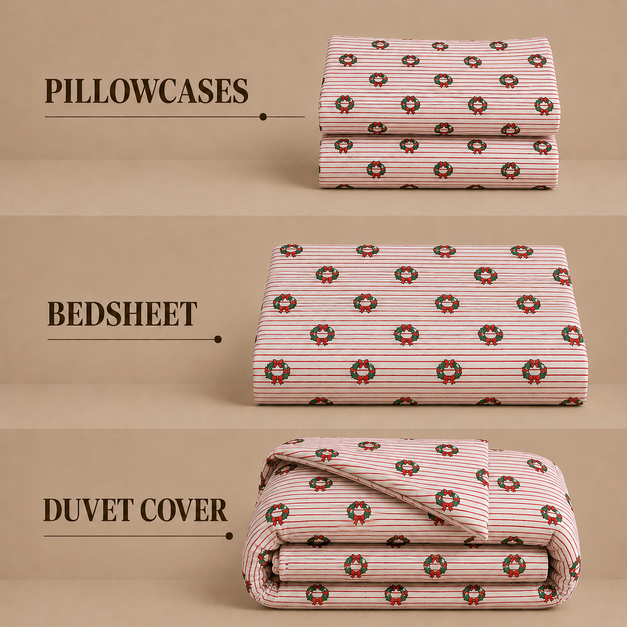 Kids Collection - Red Bow Stripes | Duvet Cover with Pillowcases