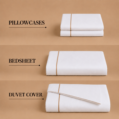 Egyptian Collection - Flat Piping - Zen’s Fine Taupe | Bedsheet & Duvet Cover with Pillowcases