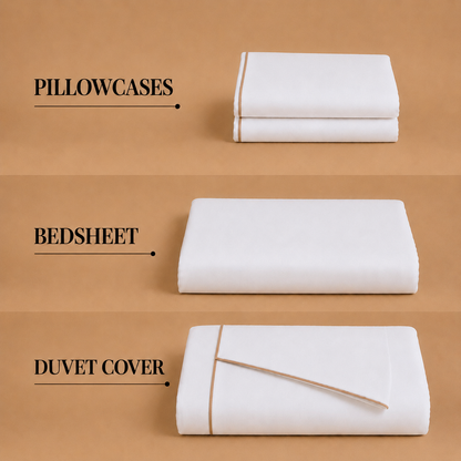 Egyptian Collection - Pure Piping -  Zen Staple Taupe | Bedsheet & Duvet Cover with Pillowcases