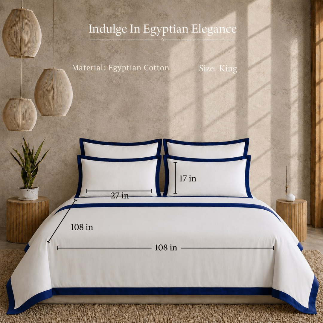 Egyptian Cotton - Border - Zen Classic Dark Blue | Duvet Cover with Pillowcases